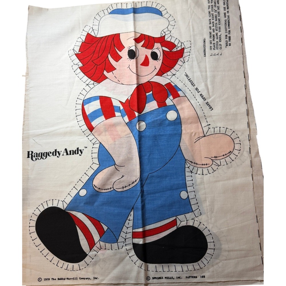 Vintage 1978 Raggedy Andy Fabric Panel Cut & Sew Doll Pattern 168 Springs Mills